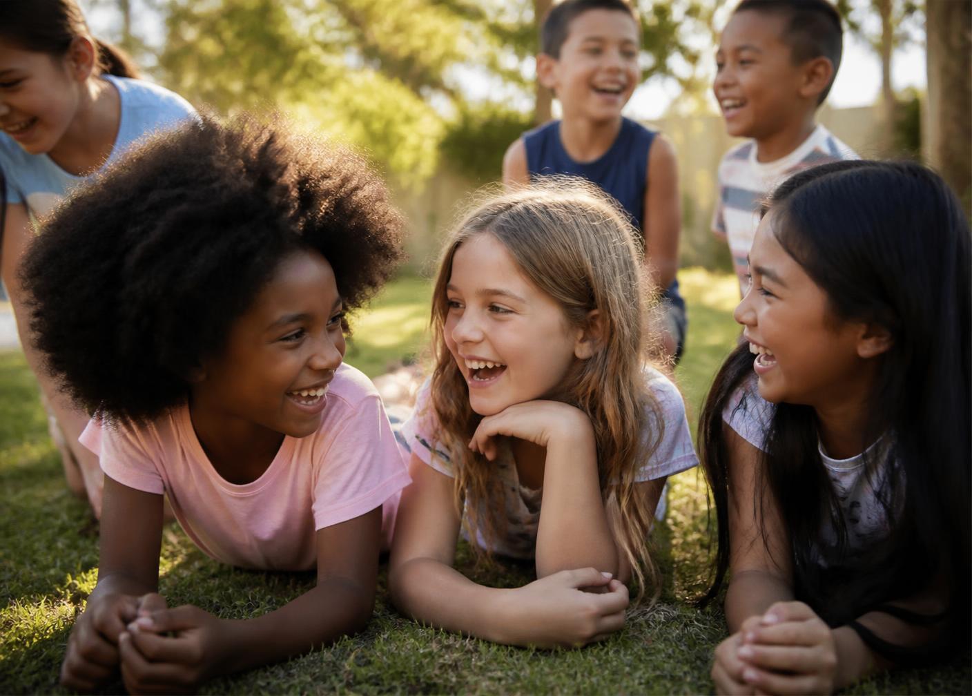 Children playing happily together outdoors